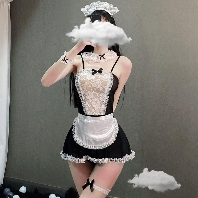 Plus Size Sexy Maid Role Play Lace Lingerie Set for Women