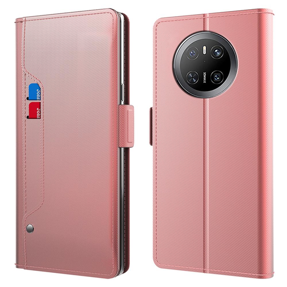 

Для Huawei Mate 70 Чехол-подставка из ПУ кожи Чехол для телефона Держатель для карт Зеркало Rose Gold