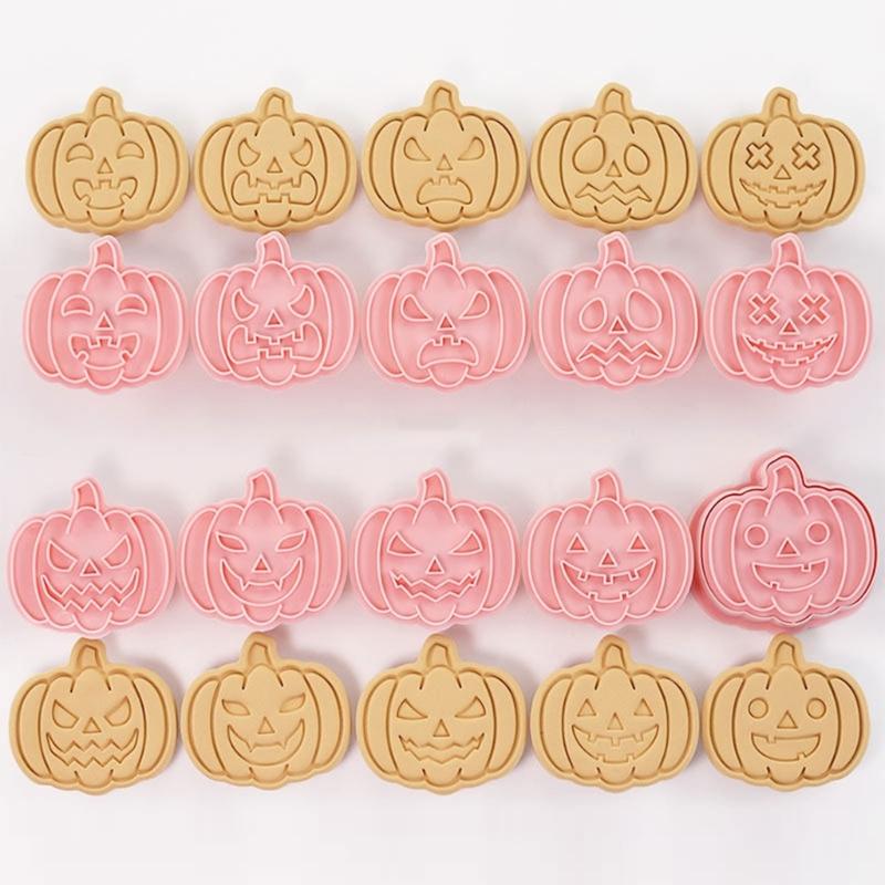 10x Cartoon Fun Biscuits Mould Set Halloween Pumpkin Cookie Cutter Stamp Plastic Biscuit Pastry Cutters Cake Decors
