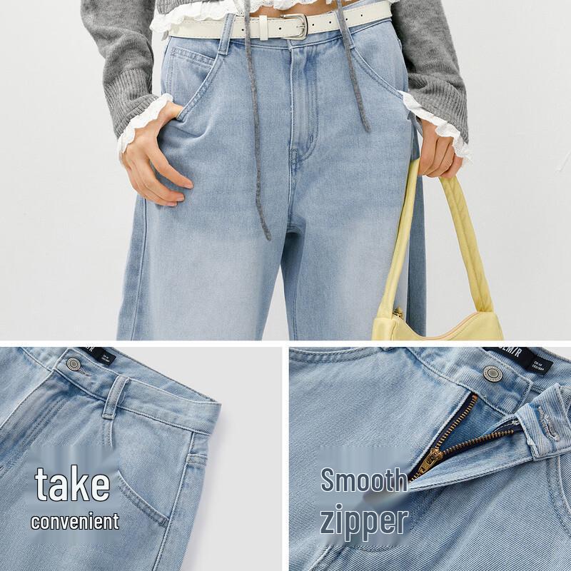 Semir Women's Loose-Fit Washed Lyocell Blend Curved Wide-Leg Jeans