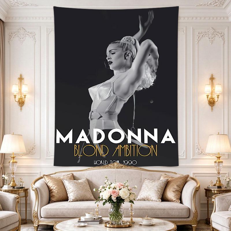 Madonna Blond Ambition poster shows her in a white cone-bra corset arms raised, hair in a high bun, 1990 tour type Room Decor Accent