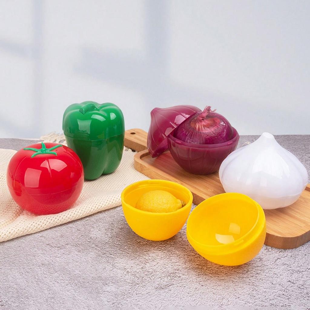 1pc Reusable Vegetable/Fruit Keeper Box, Lemon/Onion/Garlic/Bell Pepper/Apple/Tomato Storage Container
