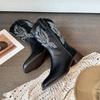 Spring Autumn Square Toe Middle Heel Half High Boots for Women 2025 Novelty Chic and Elegant Trend Leather Mid Calf Shoes Woman