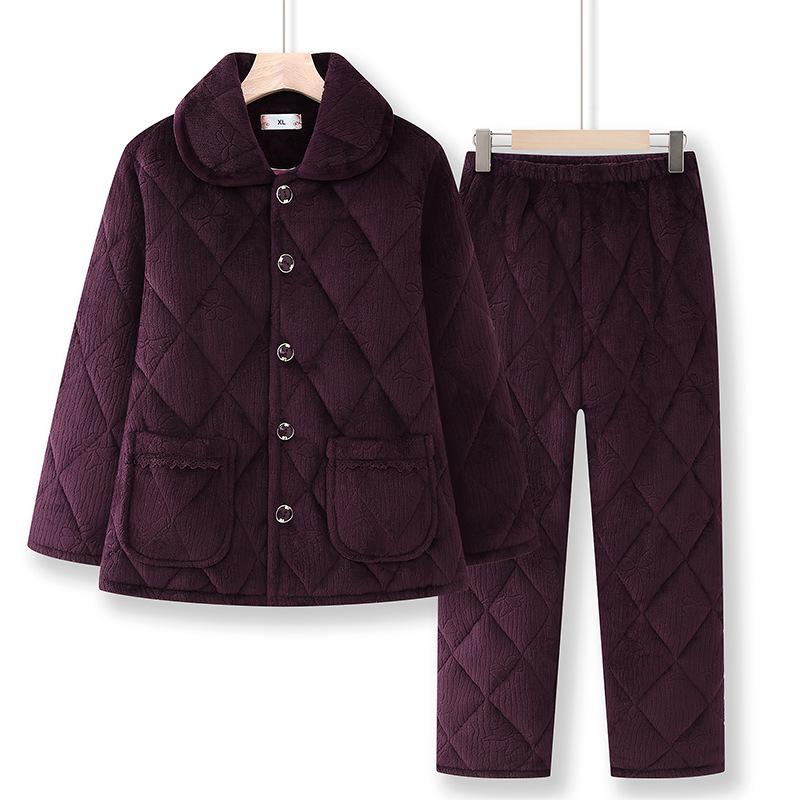 

Elderly Women s Winter Pajama Set - Thick Velvet, Warm Grandma Style Cotton Sleepwear XL (100-120 jin)