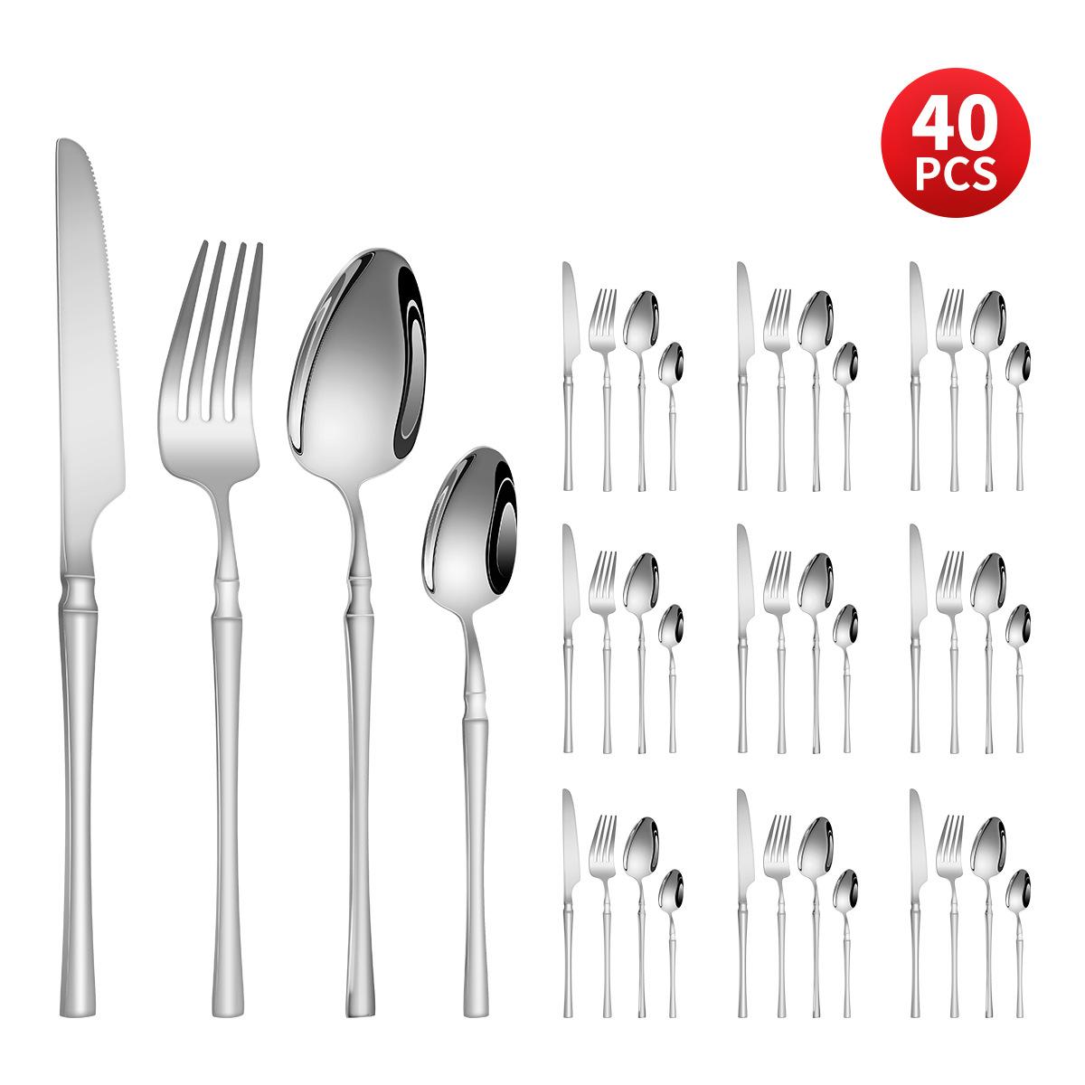 

Нержавеющая сталь с небольшой талией, нож для западной еды/стейка, вилка и ложка, десертная ложка, столовые приборы, набор из 24 предметов, подарочный набор