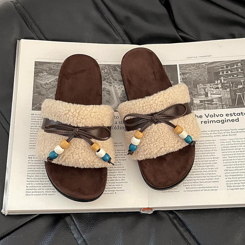 

Ретро стиль бант повседневные шлепанцы на одном слове женские осенне-зимние носки удобные и теплые пушистые туфли платформа хлопковые шлепанцы 40