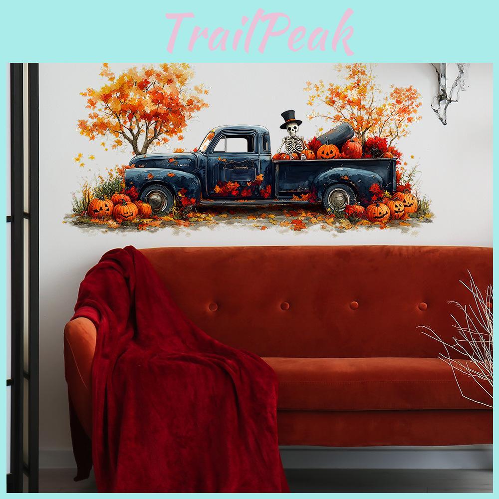 Motorcar Halloween Skeleton Pumpkin Wall Decal For Kitchen And Entryway Decor