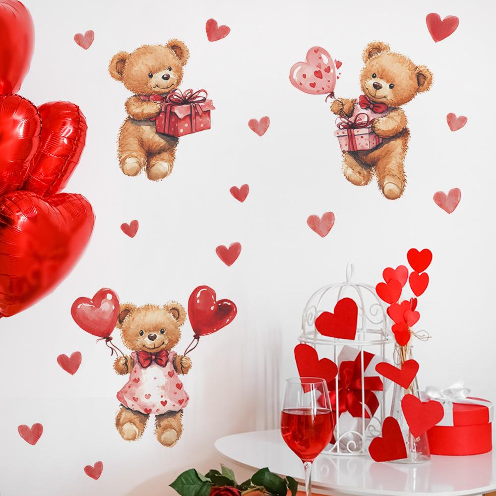 Valentine's Day Love Bear Bedroom Living Room Entrance Hall Home Background Beautification Wall Stickers