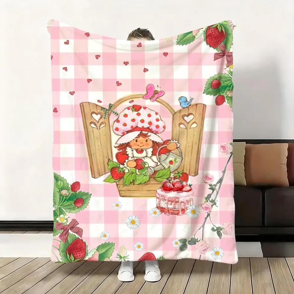 Coperta morbida in flanella a forma di torta alla fragola, calda, delicata sulla pelle, oversize per divano, letto, ufficio, inverno