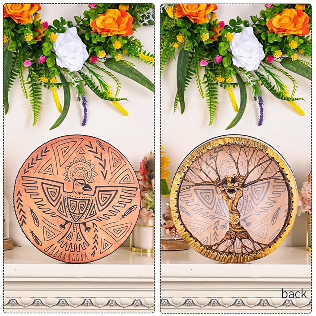 Shamanic Drum Bird Pattern Polyester Imitation Sheepskin Vintage Round Instrument Drum 25cm
