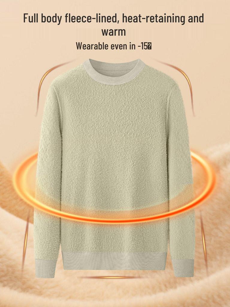 Men's Wool Lyocell Plush Sweater with Fleece Lined Thickened Base Layer - Autumn/Winter Knitwear