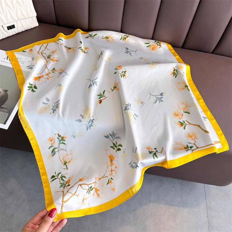 Chinese Bustling Romantic Printed Silk Scarf Square Scarf High-end Shawl Sunscreen Neck Small Square Scarf Headscarf Women's Scarf