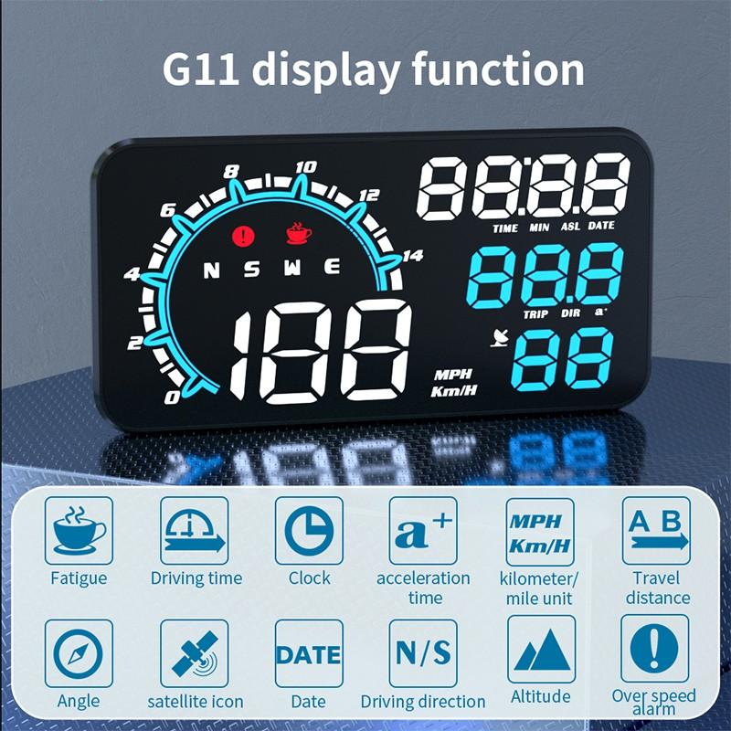 

G11 GPS HUD Спидометр Hud Head Up Display Автомобиль с сигнализацией превышения скорости для универсального масляного топлива Электрический гибридный автомобиль Автомобильный дисплей Blue$White display чёрный