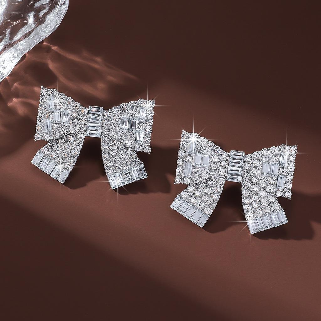 2 buc Cercei cu fundă la modă pentru femei Zircon Design simplu și luxos Potriviți pentru întâlnire, petrecere, festival Cadouri-1264