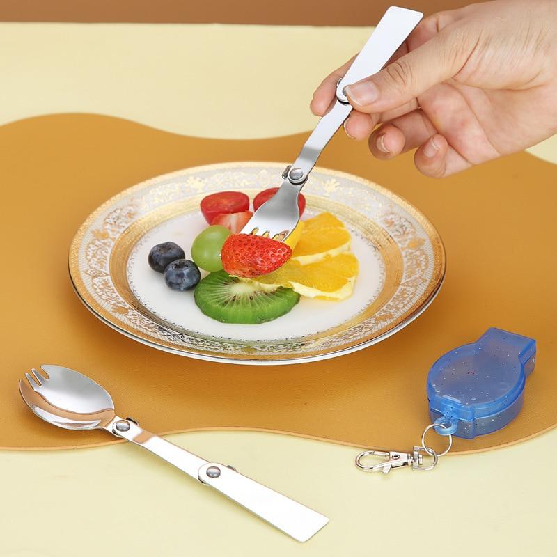 Stainless Steel Folding Spoon Outdoor Camping Picnic Fork Spoon Multifunctional Portable Mini Fork Spoon Camping Equipment Tools