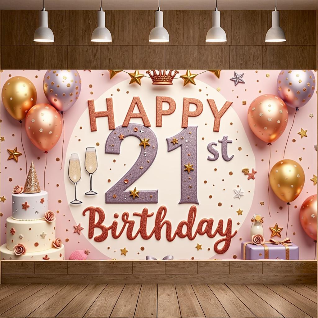 Polyester Material Celebration Banner 21st Birthday Banner Birthday Decor for Photo Booth Adult Party Party Background