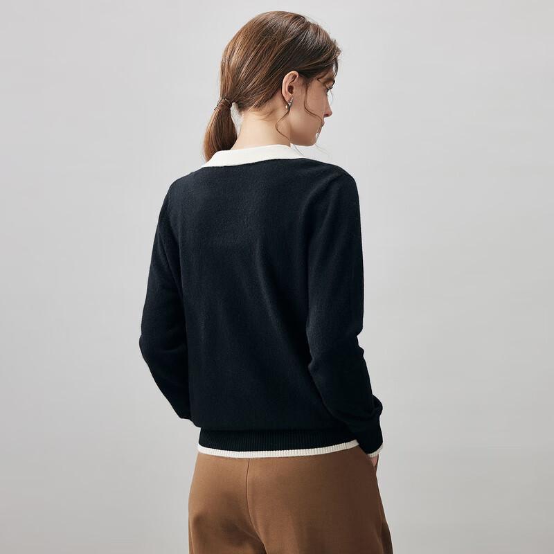 Kemeng Boka Women's Faux Two-Piece Cashmere Sweater with Color Block Lapel