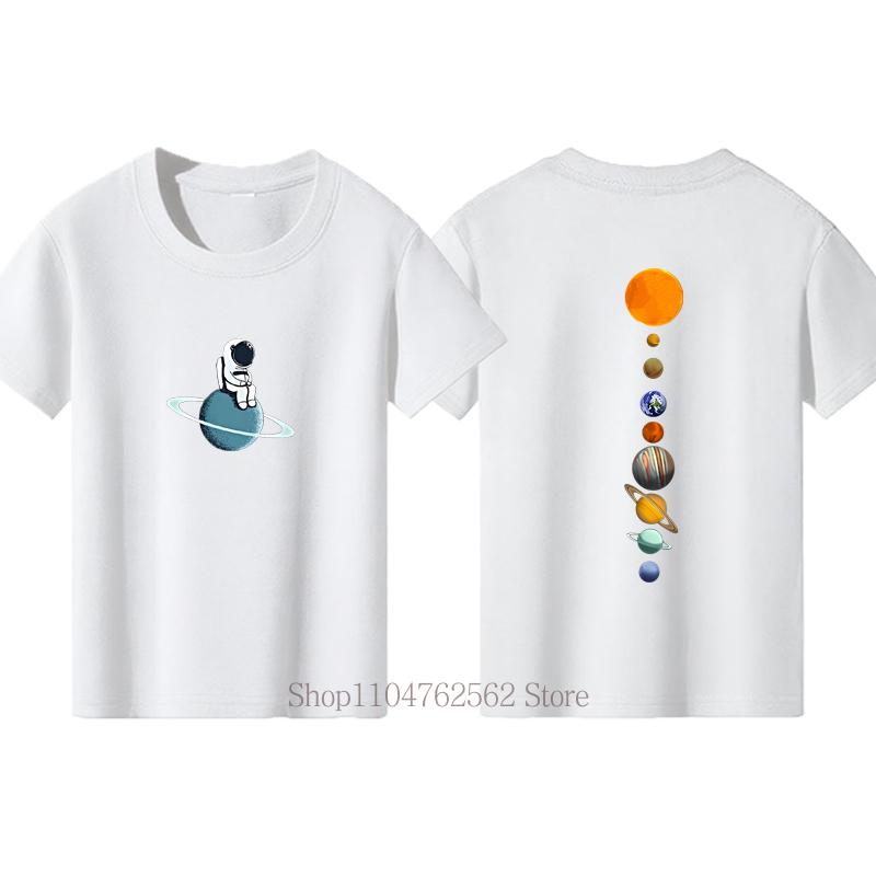 Teenager Astronaut Graphic Print Tshirts for Boys Summer Children Casual Funny Colorful Tops Kids Crew Neck Short Sleeve Tees