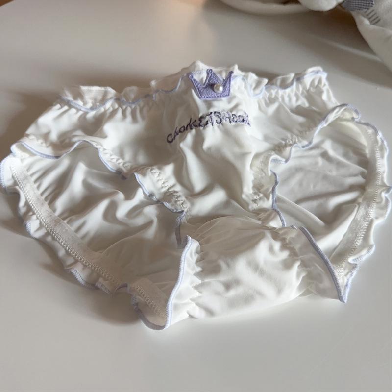 Women's Mid-Waist Lace Mesh Panties with Black Edge and Bow