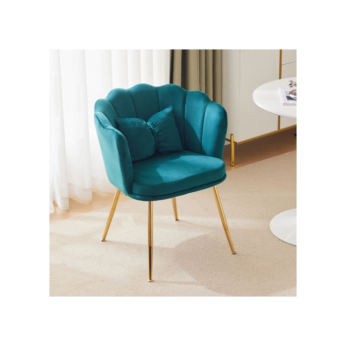 Modern Velvet Chaise Longue Bath Chair, Comfortable Upholstered Chair with Petal-shaped Backrest