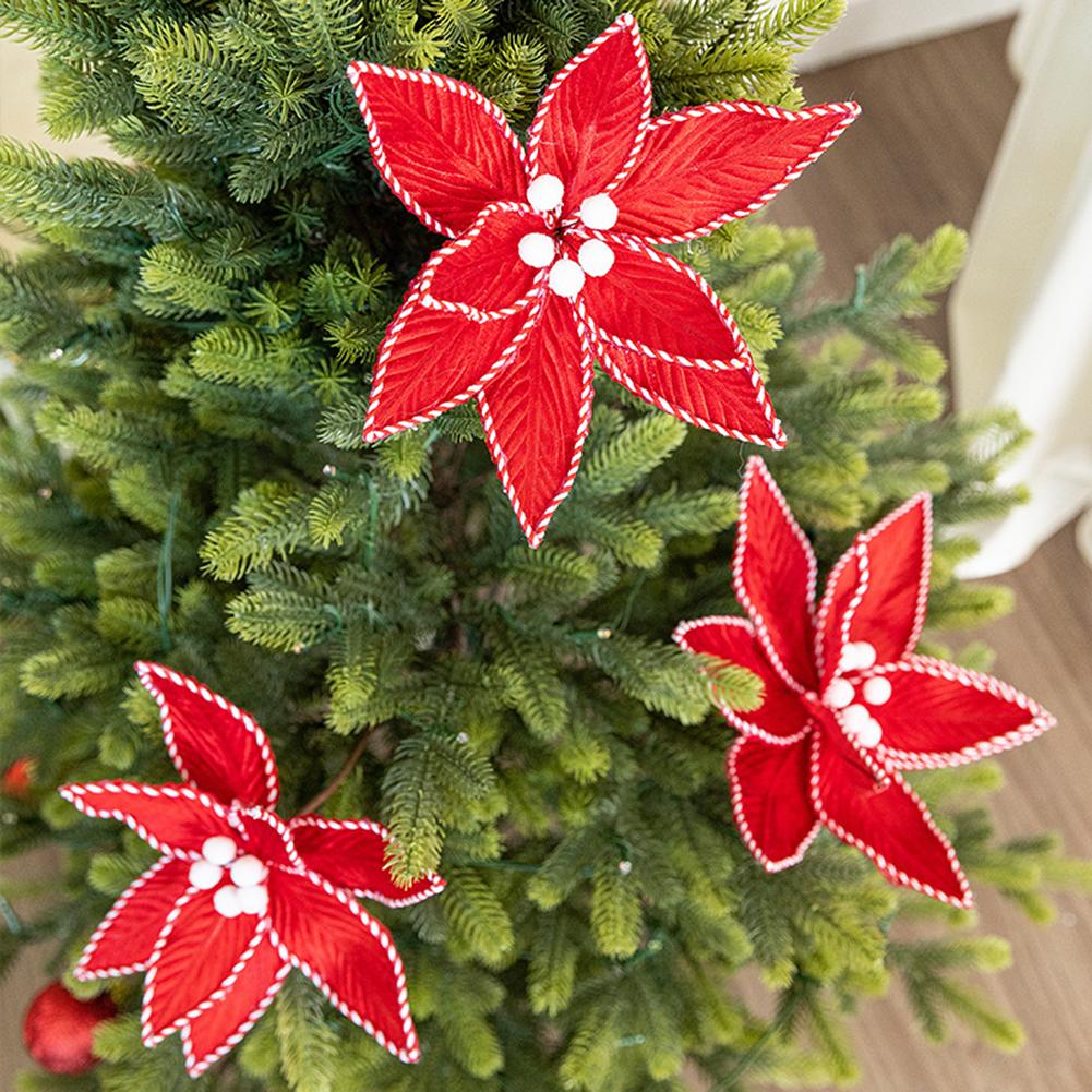 Four Plush Christmas Flowers for Tree and Custom Holiday Displays Made with Synthetic Flannel for Long Lasting Festive Decor