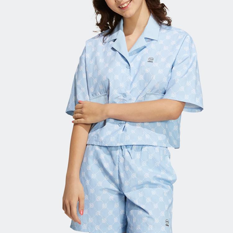 Adidas Neo Patterned Casual Short Sleeve Shirt Women Tops Pink Blue IB5841