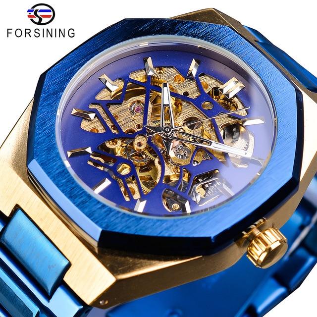 Forsining Fashion Steampunk Luxury Black Dial Mens Automatic Mechanical Watch Waterproof Skeleton Design Relogio Wristwatches
