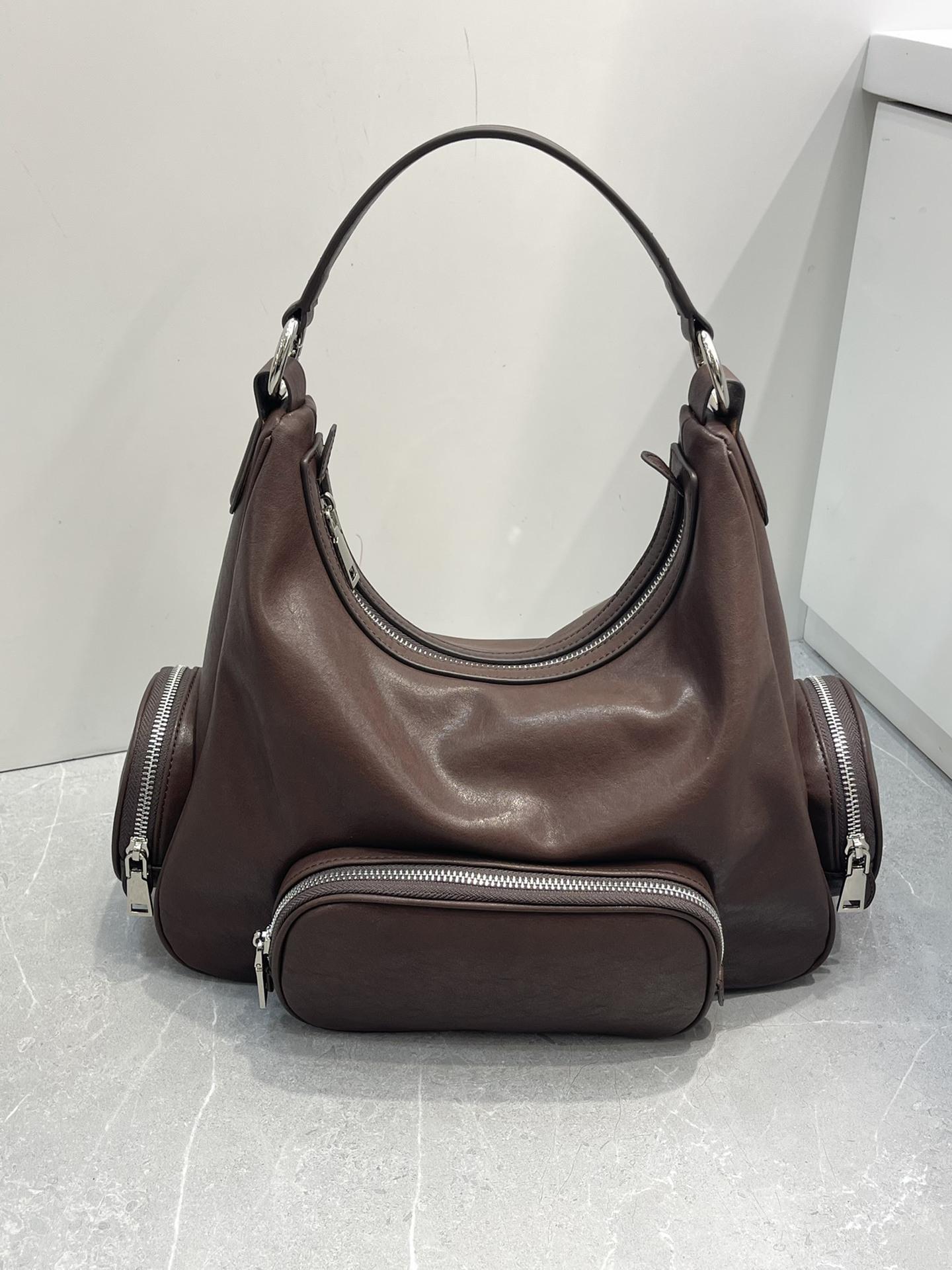 

Сумка для боулинга из коровьей кожи с карманом, сумка-подушка на одно плечо, сумка через подмышку, модная и универсальная сумка через плечо для женщин 32x12x29cm кофейный