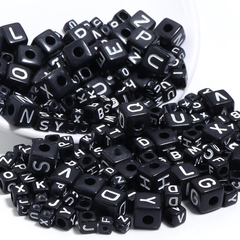 50-100 Stück Schwarze Acryl Buchstabenperlen A-Z Alphabetperlen Würfel Abstandshalterperlen Für DIY Armband Halskette Schmuckherstellung Zubehör