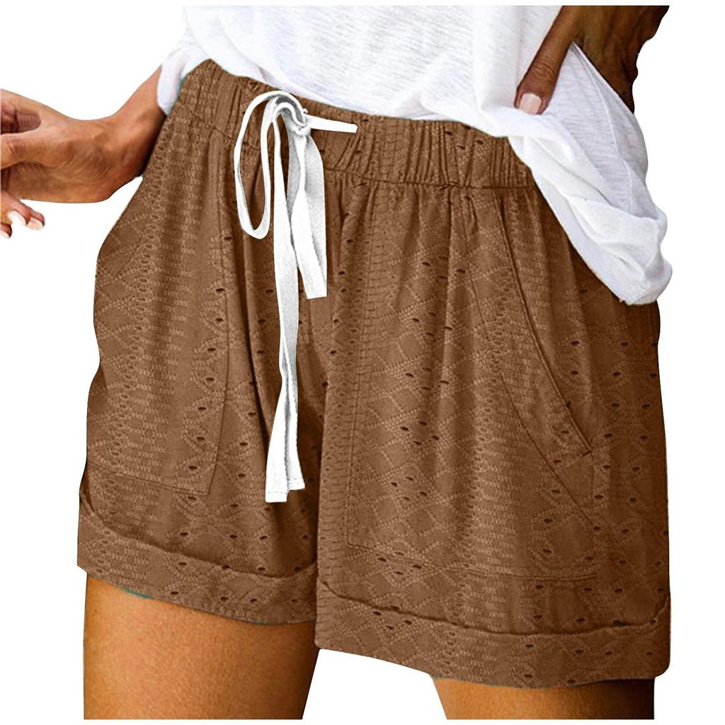 Women's Casual Summer Elastic Beach Shorts Solid Casual Shorts