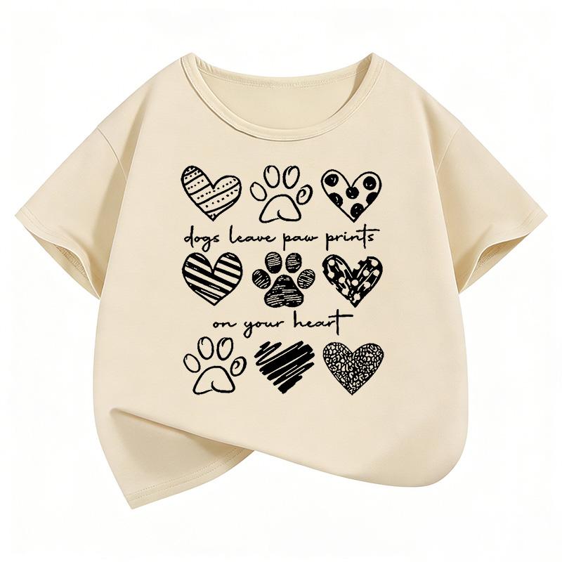 Cute Dog Paw with Love Heart Graphic Kids Tshirts Summer Short Sleeve Tees Boys Girls Clothes Kawaii Tops Y2K Children Tshirt 110