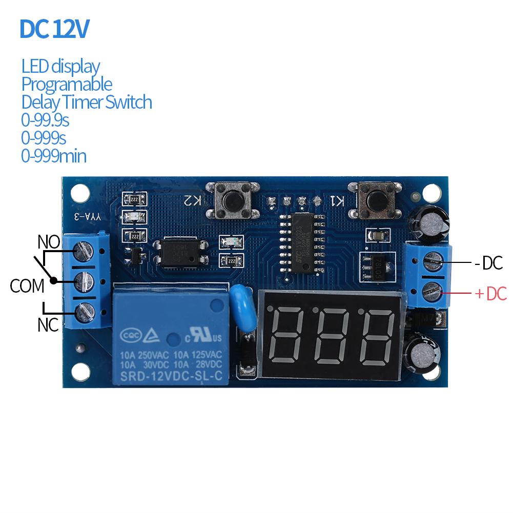 12V Spínací modul s časovým zpožděním cyklu, nastavitelný, s nekonečnou smyčkou a LED displejem