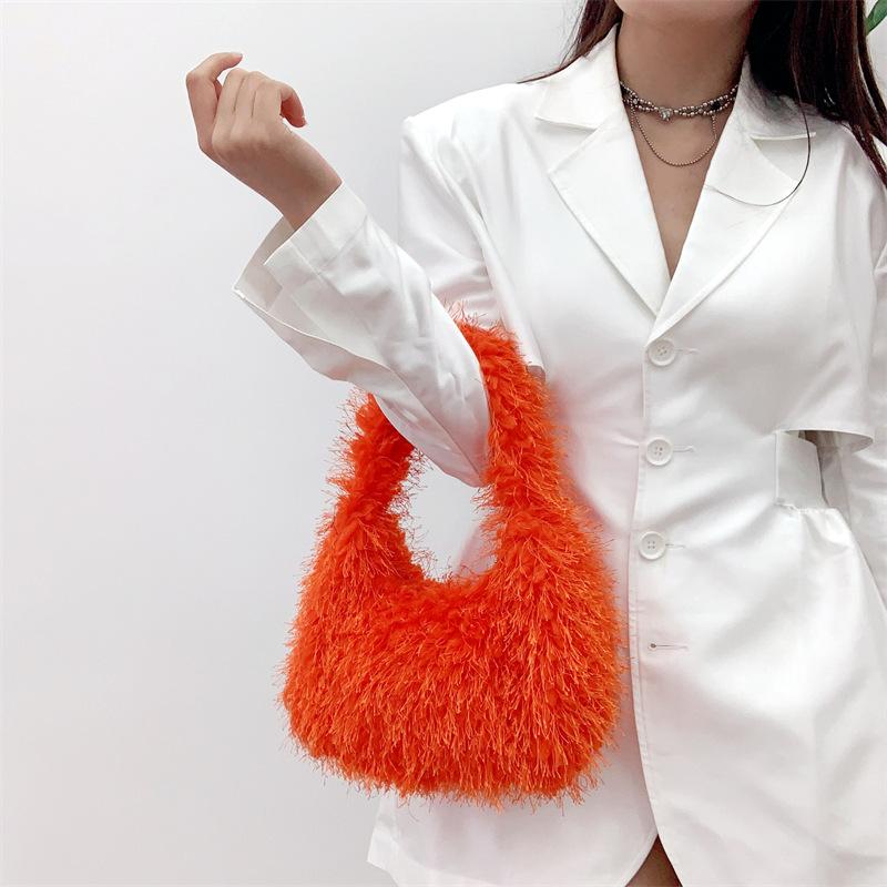 Einfarbige Damen-Schultertasche aus Kunstpelz, süße Winter-Plüsch-Handtasche, einfache Damen-Umhängetasche, Geldbörse, Clutch