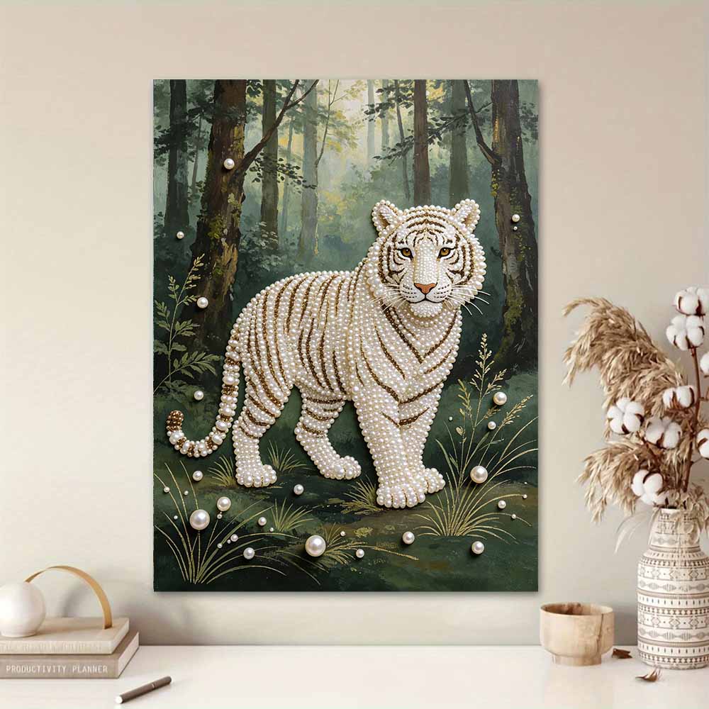 DIY Pearl Diamond Art Painting Kits for Adult and Beginners, Majestic Tiger Sparkling Painting Craft Home Wall Decor Handmade Gift