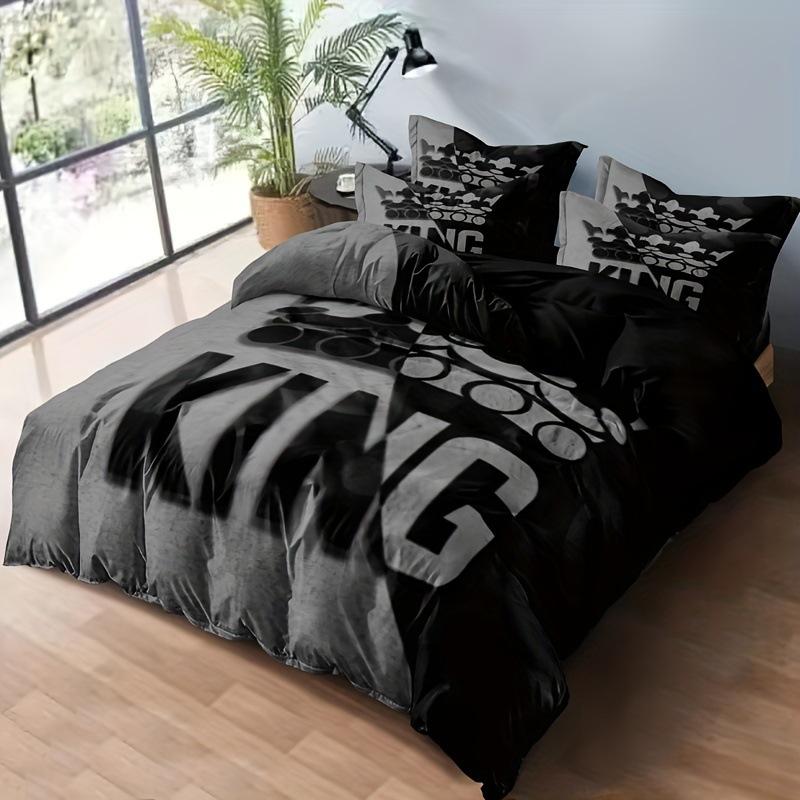 Royal Elegance Crown Duvet Set Black Three-Piece Quilt Set Bedroom Bedding