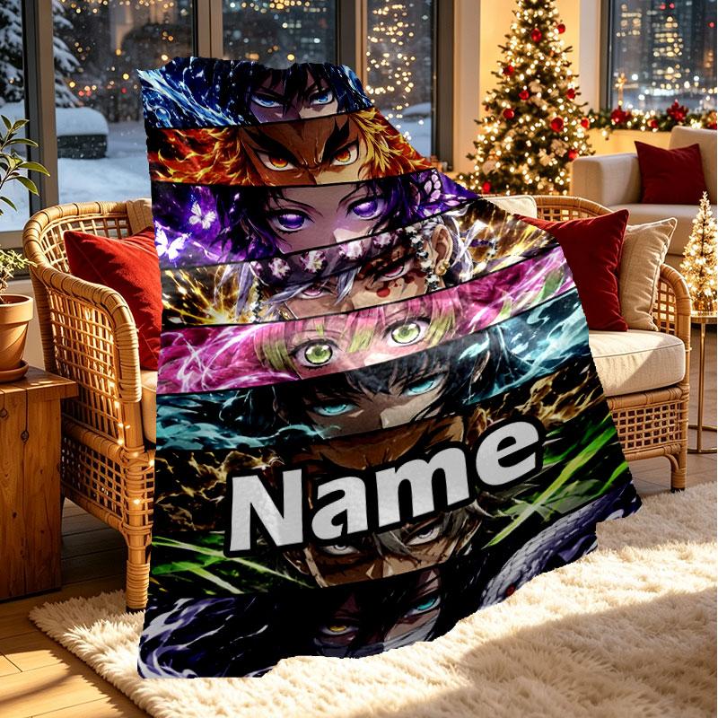 Custom Name Personalized Demon Slayer Print Blanket, Home Decor, Bedroom, Sofa, Camping, Couch, Gifts for Birthday Christmas