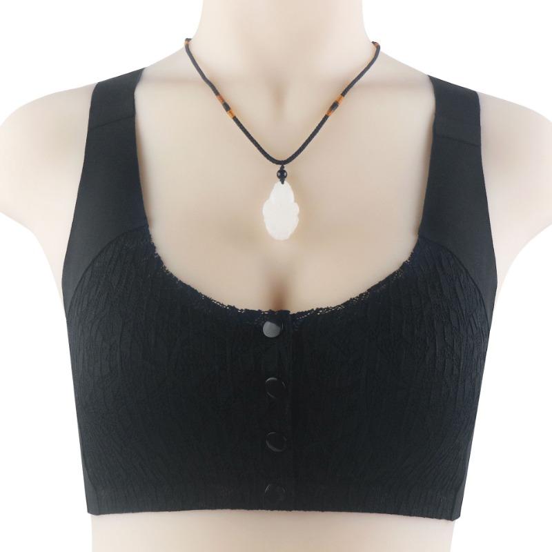 Lace Adhesive Without Marks Front Buckle Underwear for Women Reinforced Lower Circumference Without Steel Ring Middle-aged and Elderly Large Size Bra