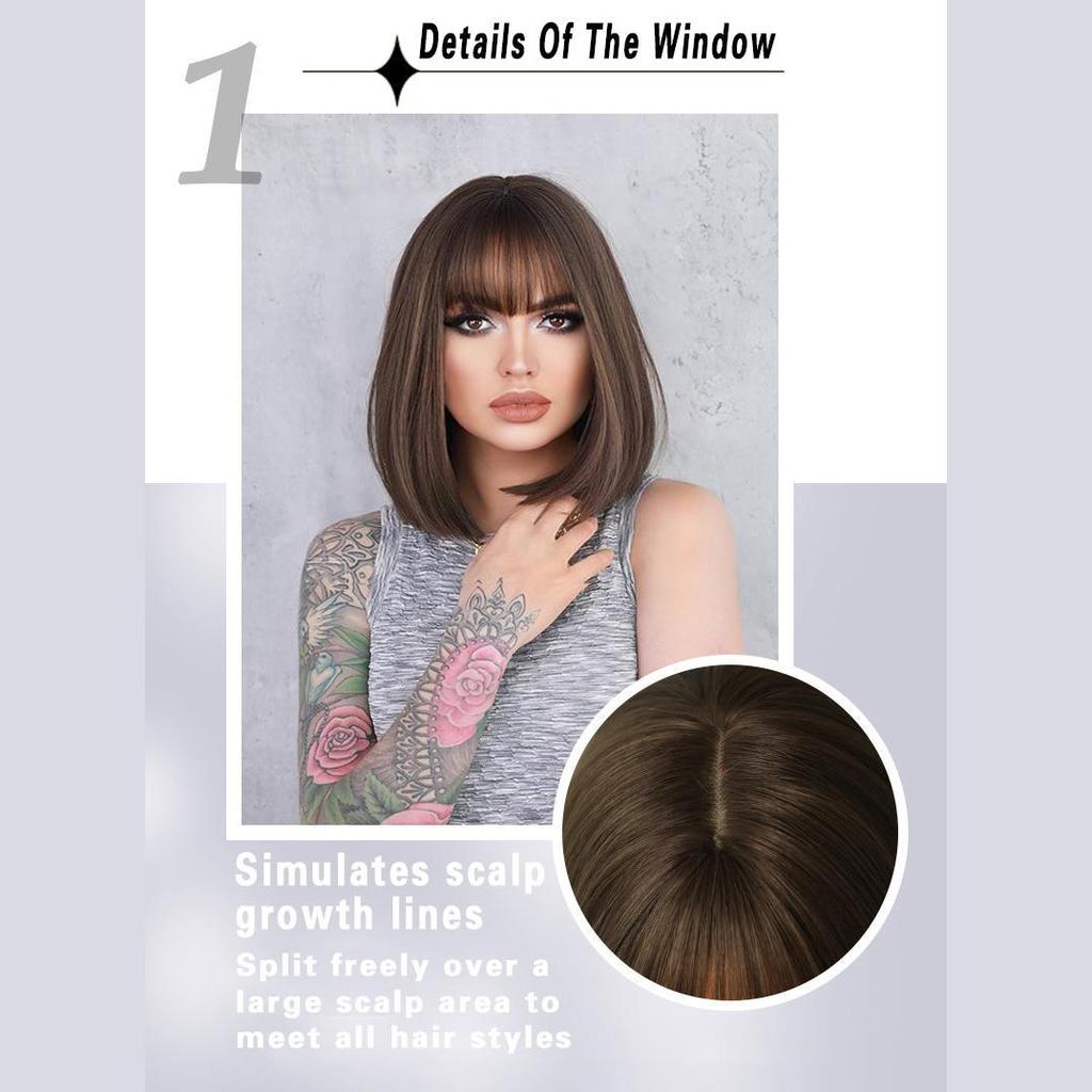 Women's 32cm Short Hair Headcover Short Straight Hair Simulation Hair Beauty Decoration Headwear Wig