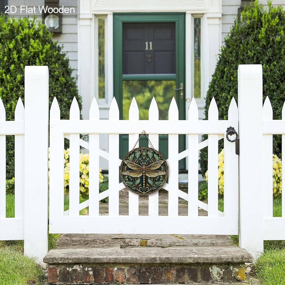 Vintage Wooden Sign with Dragonfly Pattern - Decorative Hanging Plaque for Front Door, Wall Decoration