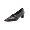 Fashion Women's New Four Seasons Genuine Leather Printed Cowhide Pointed High Heels Retro Belt Buckle Mary Jane Shoes Work Single Shoes