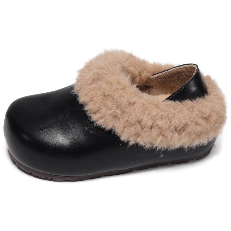 

Women s one-pedal fashion 2025 autumn and winter new round head flat bottom two wear Mao Mao cotton shoes comfortable bag head slippers 40 чёрный