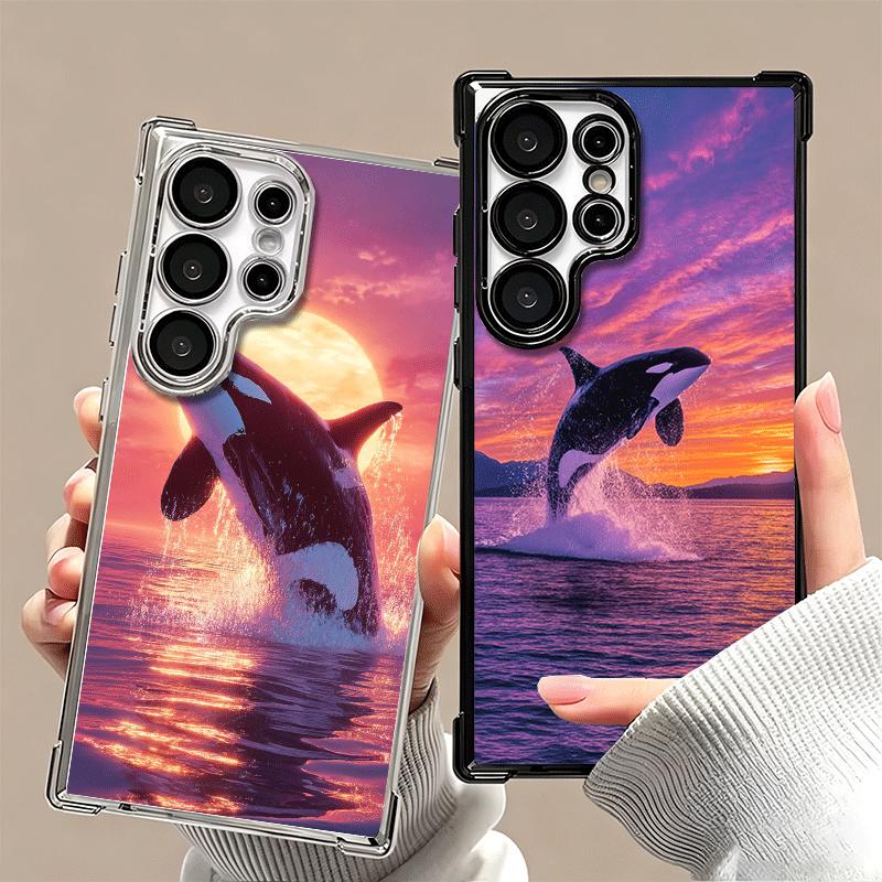 Orca Ocean Pattern Plating Phone Case For Samsung Galaxy S24 S25 FE S26 Edge S23 Ultra S22 S21 Plus S20 Anti-Fall Airabag Cover