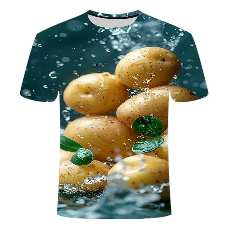 Sommermode Pflanze Gemüse Grafik T-Shirt Für Unisex Trend Lässig Melone und Frucht Blumen 3D Gedruckt Herren Kurzarm Tops
