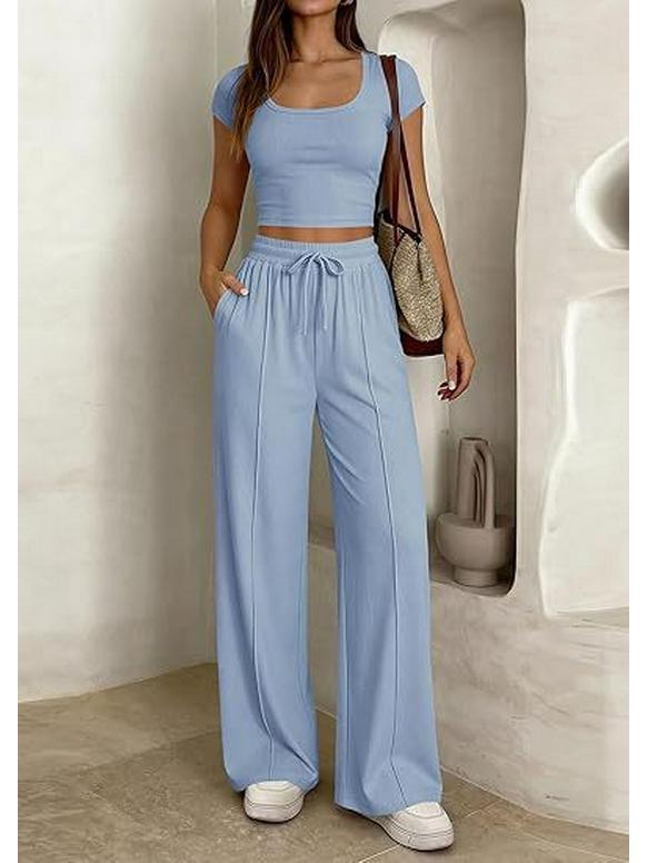2026 Spring/Summer European & American Women's Casual Slim-Fit Two-Piece Set - Short Sleeve & Long Pants