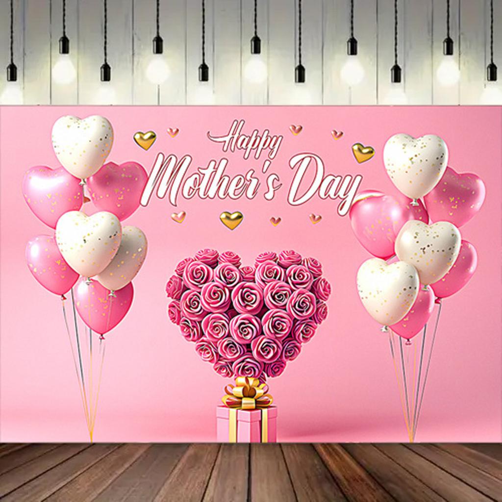 Happy Mother's Day Backdrop for Photography Love Heart Pink Balloons Floral Flower Mother's Party Decor Background Photo Studio
