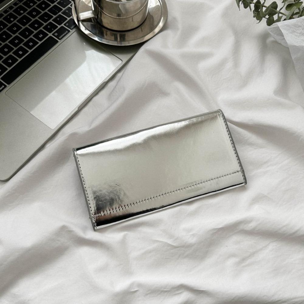 Pu Leather Envelope Evening Bag Functional Messenger Cluth Bag Triple Flod Long Wallet Girls