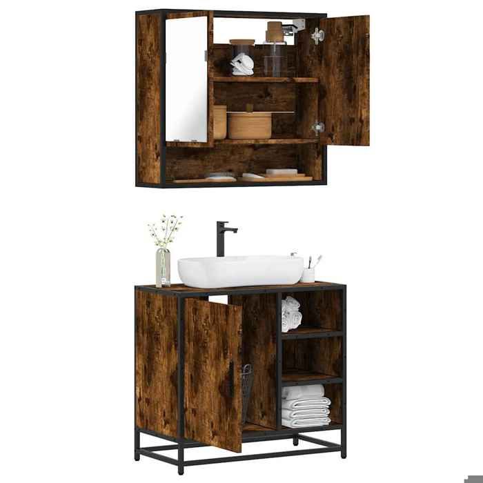 VidaXL Ensemble De Meubles De Salle De Bain 2 Pcs Chêne Fumé, Armoire De Rangement, Armoire De Bain, Meuble De Toilette 3300937