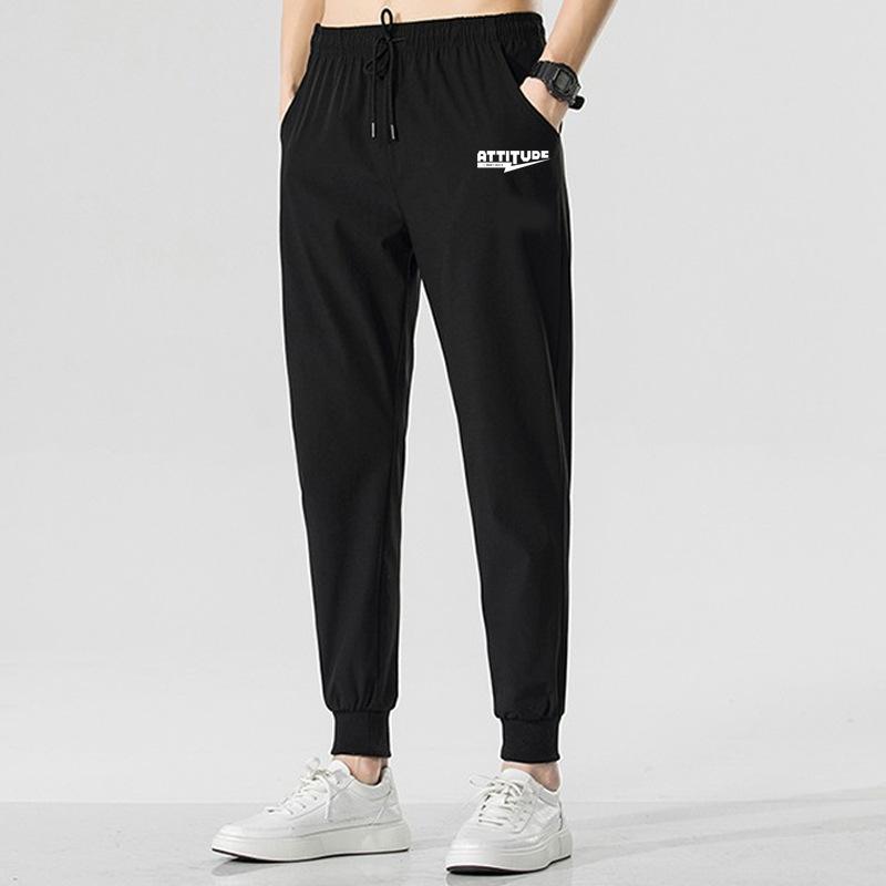 Pants men's trend summer thin loose large size fat guy 0kg casual tied feet nine-point sports trousers