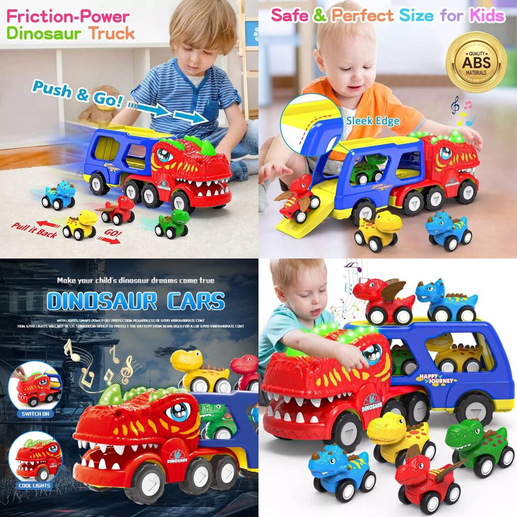 Exciting Double Layer Dinosaur Transport Truck With Lights Sounds And Inertia Features