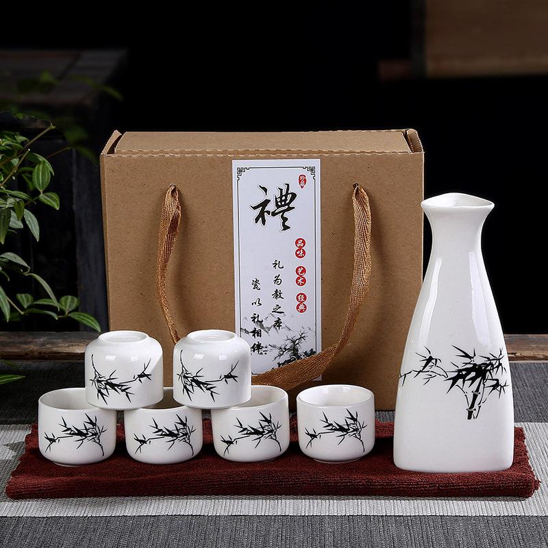 Japanese Ceramic Wine Bar Sets Glass Sake Wine Set Baijiu Whisky Cocktail Set Glass Flask Barware Family Gathering Wine Gift Box